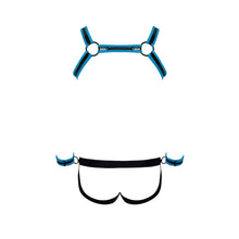 Lade das Bild in den Galerie-Viewer, Herren Harness Jock Set M-2XL mit Armfesseln blau-schwarz &quot;Riley&quot;
