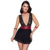 Babydoll S-XL mit Handfesseln und matt-rotem Kontrast 