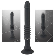 Lade das Bild in den Galerie-Viewer, Vibrator mit Stoßfunktion und Saugfuss, schwarz 28,5cm
